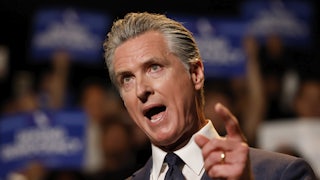 California Gavin Newsom points and talks in an animated fashion on Thursday
