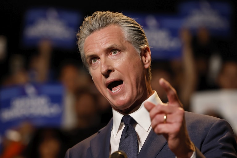 California Gavin Newsom points and talks in an animated fashion on Thursday.