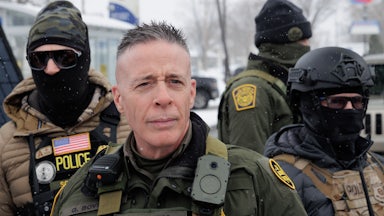 U.S. Customs and Border Protection (CBP) Commissioner Gregory Bovino with his security team in Minnesota, January 21, 2026.