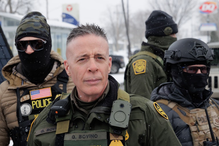 U.S. Customs and Border Protection (CBP) Commissioner Gregory Bovino with his security team in Minnesota, January 21, 2026.