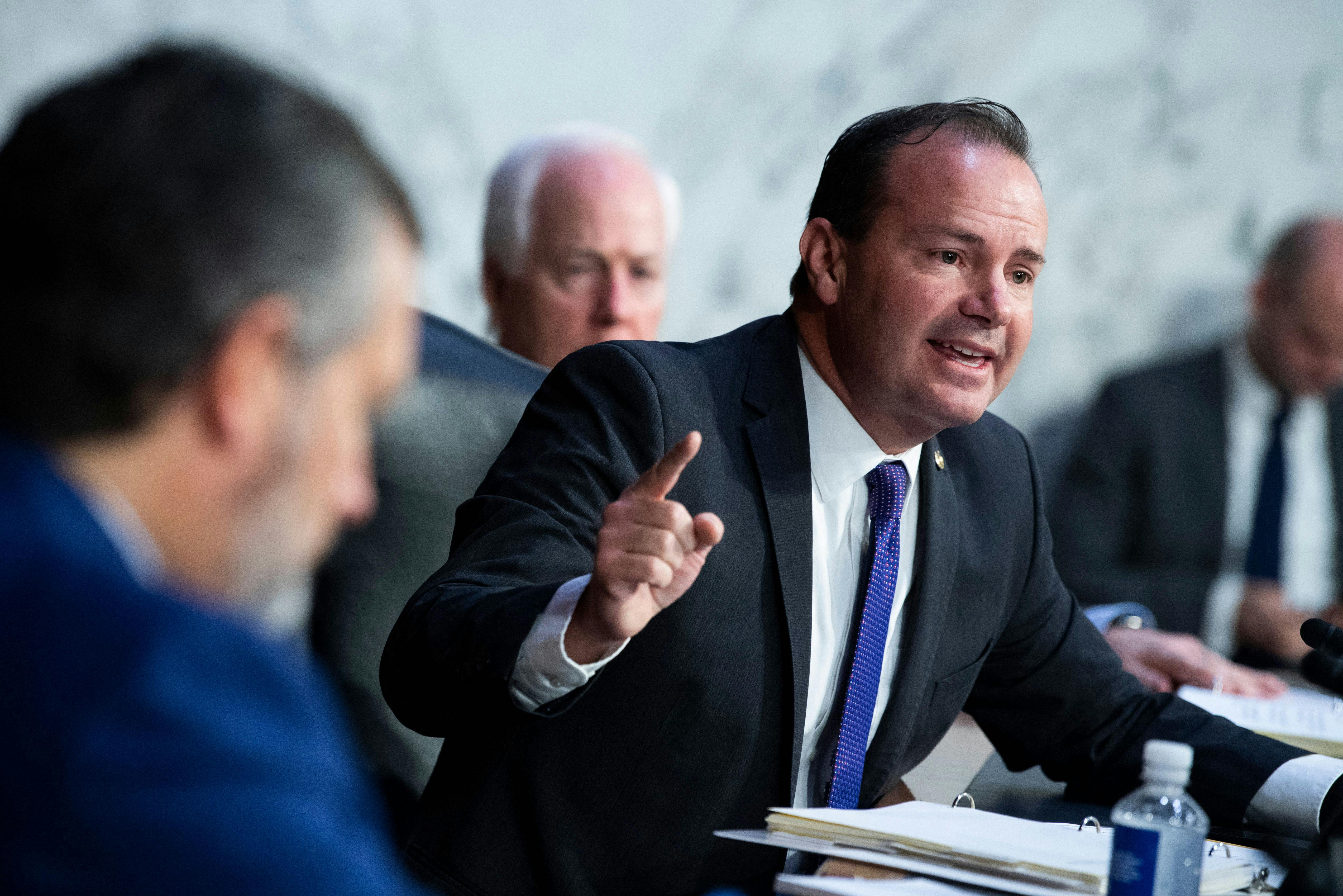 Utah Senator Mike Lee speaks during a meeting of the Senate Judiciary Committee.