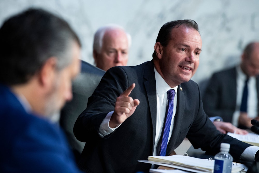 Utah Senator Mike Lee speaks during a meeting of the Senate Judiciary Committee.