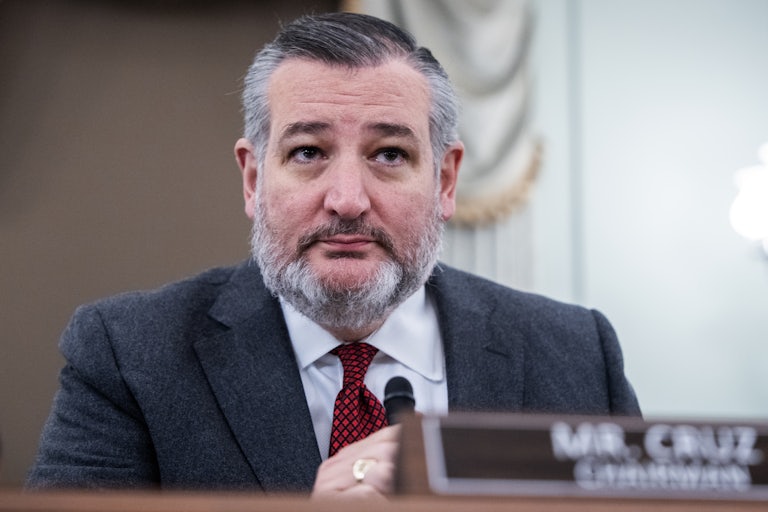 Senator Ted Cruz sits on the dais during a Senate hearing