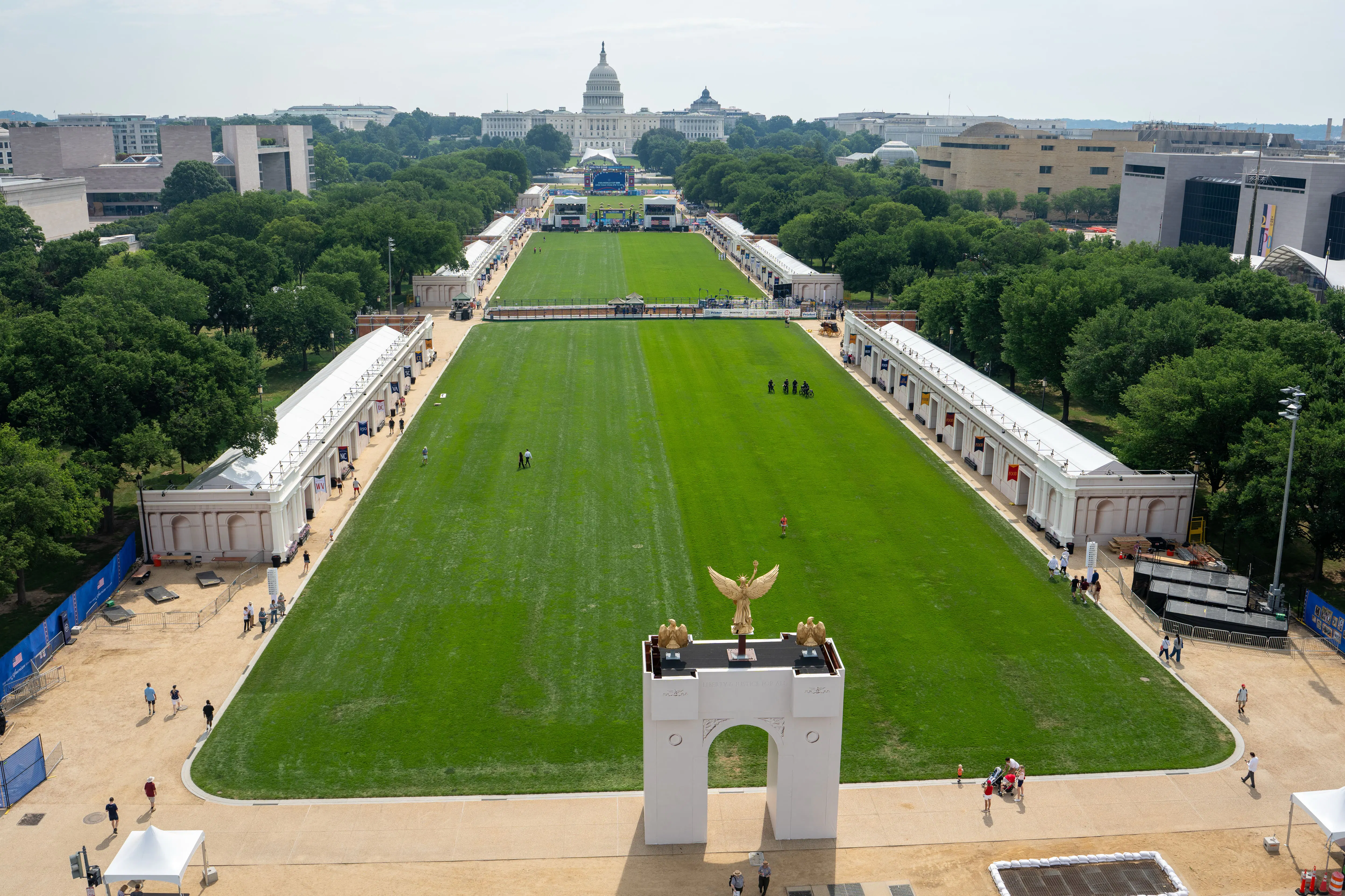 Overhead view of the Great American State Fair, which is mostly empty.
