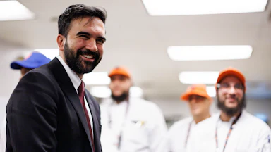 New York City Mayor Zohran Mamdani visits employees at Citi Field prior to the game between the New York Mets and the Arizona Diamondbacks.