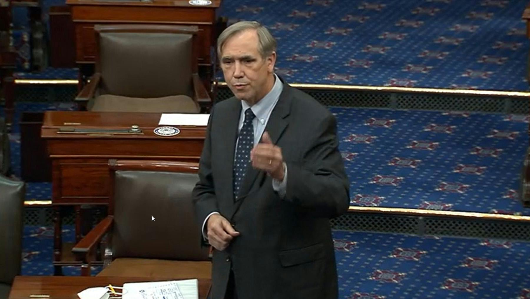Senator Jeff Merkley speaks during a Senate debate at the Capitol