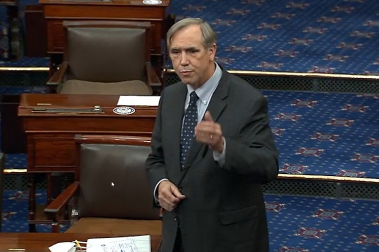 Senator Jeff Merkley speaks during a Senate debate at the Capitol