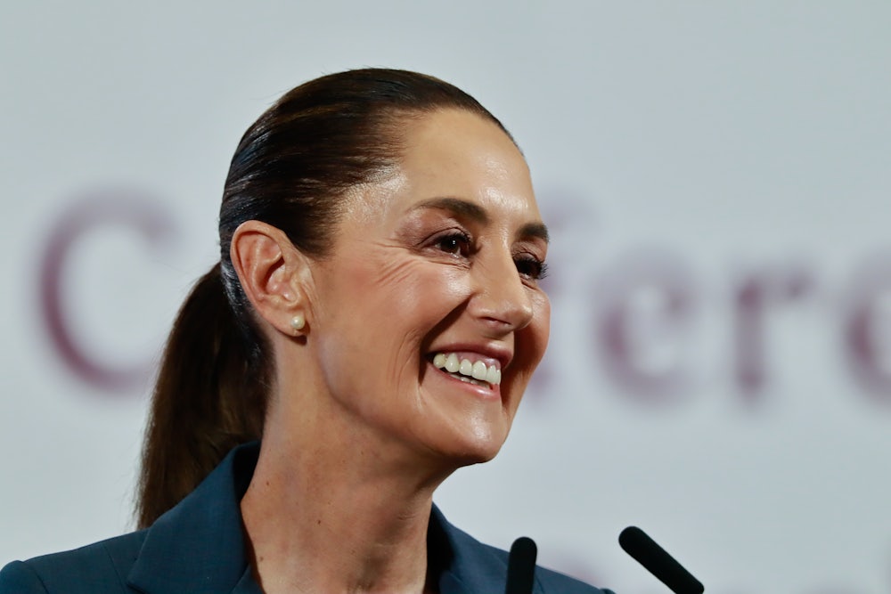 Claudia Sheinbaum speaks during a briefing conference in Mexico City on April 23, 2025.