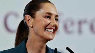 Claudia Sheinbaum speaks during a briefing conference in Mexico City on April 23, 2025.