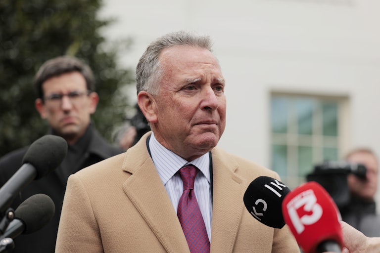 Trump Middle East envoy Steve Witkoff speaks to reporters outside the White House