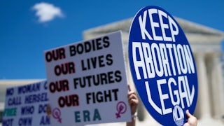National Women's Strike holds a protest marking the second anniversary of Dobbs v. Jackson, the Supreme Court decision that overturned Roe v. Wade.