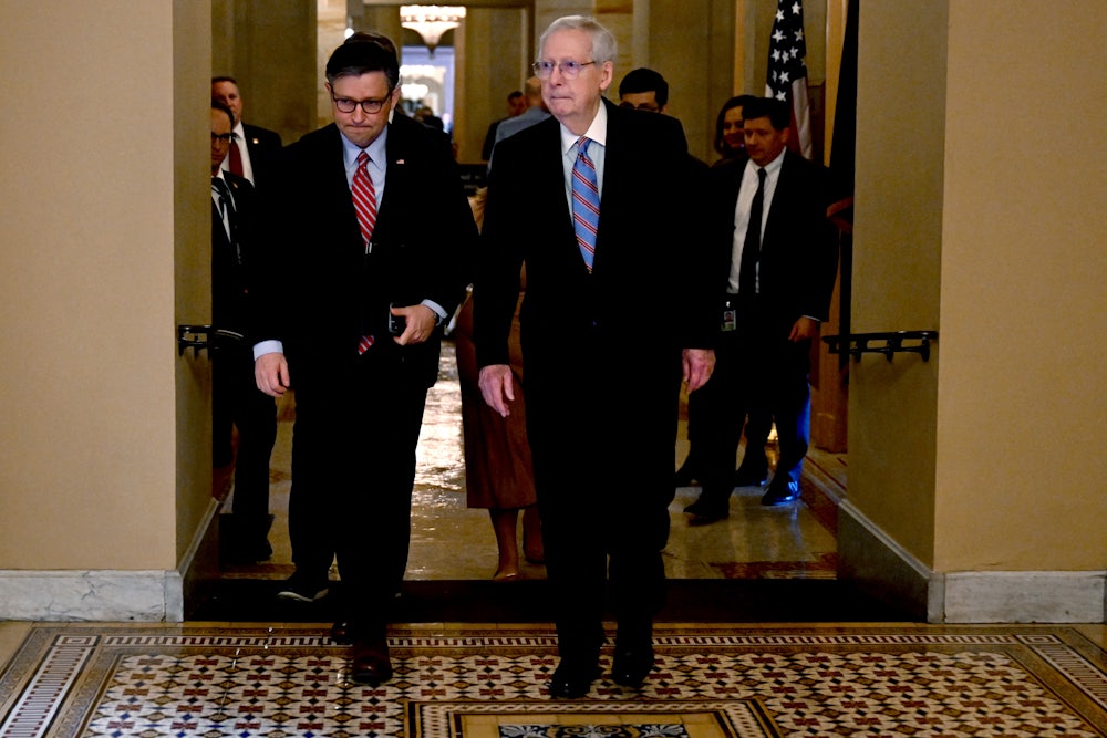 Senate Minority Leader Mitch McConnell and House Speaker Mike Johnson