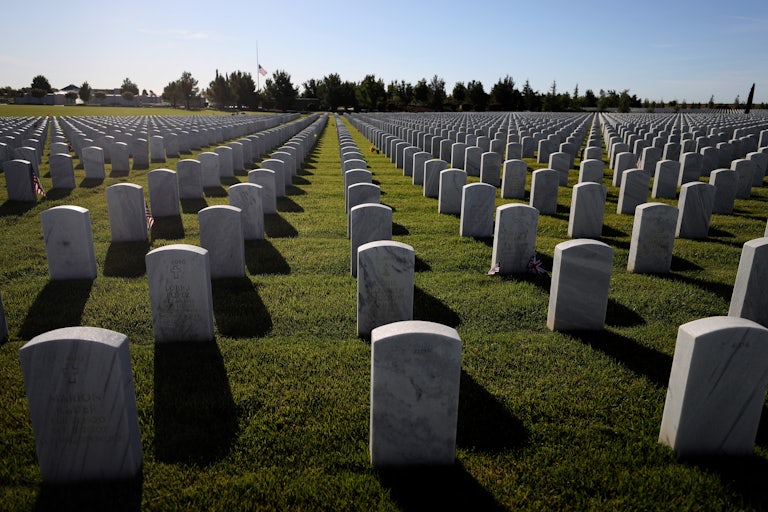 A view of headstones at Sacramento Valley National Cemetery on May 24, 2020 in Dixon, California. 
