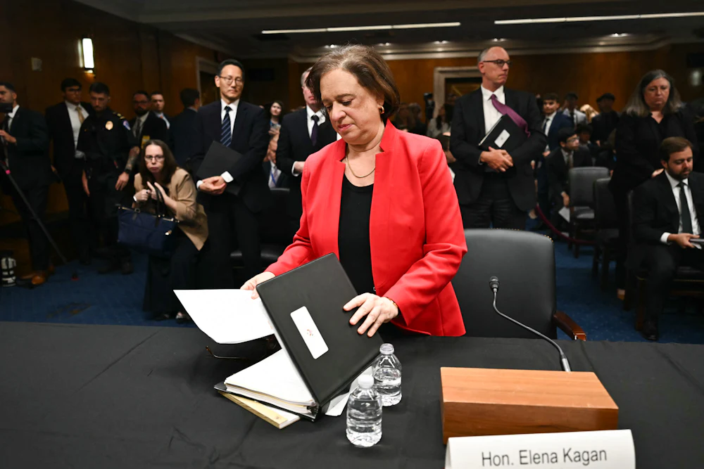 Supreme Court Justice Elena Kagan leaves after testifying during a Senate Appropriations Subcommittee on Financial Services hearing on Capitol Hill in Washington, DC, on July 14, 2026.