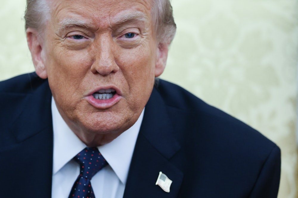 President Donald Trump answers questions in the Oval Office of the White House on March 3, 2026.