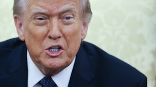 President Donald Trump answers questions in the Oval Office of the White House on March 3, 2026.