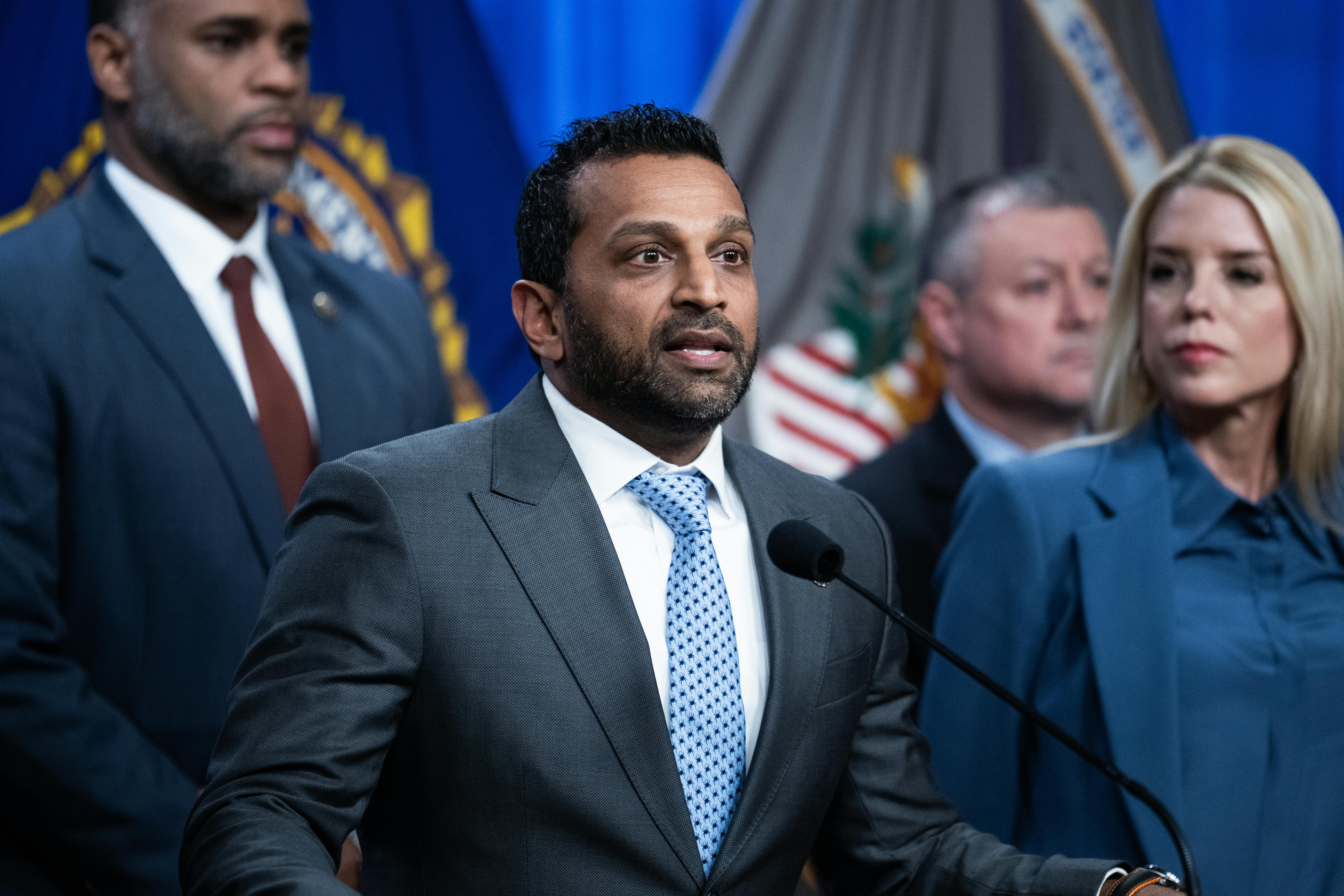 FBI Director Kash Patel speaks at a press conference