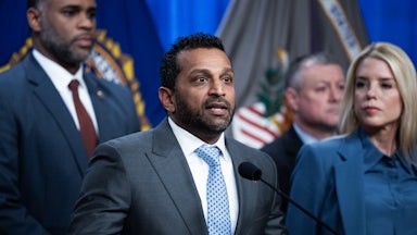 FBI Director Kash Patel speaks at a press conference
