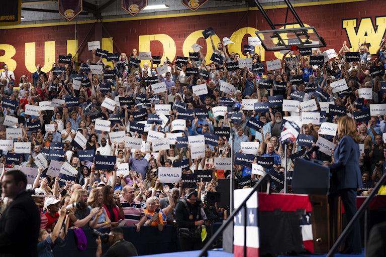 Kamala Harris addresses a massive crowd at a campaign event