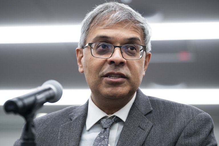 Dr. Jay Bhattacharya speaking with members of the House Freedom Caucus