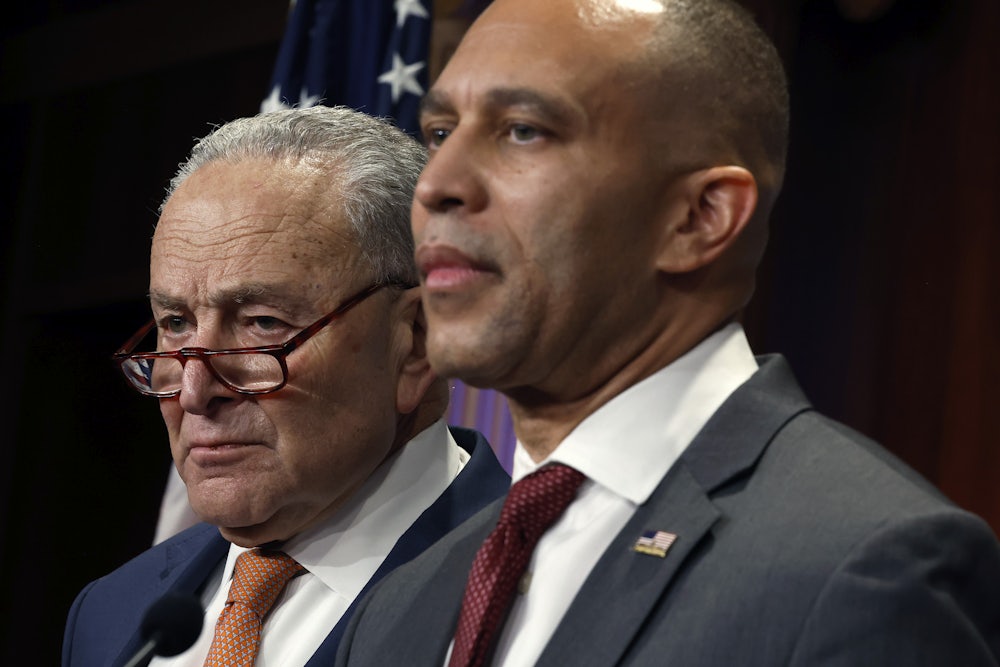 Chuck Schumer and Hakeem Jeffries in close-up.
