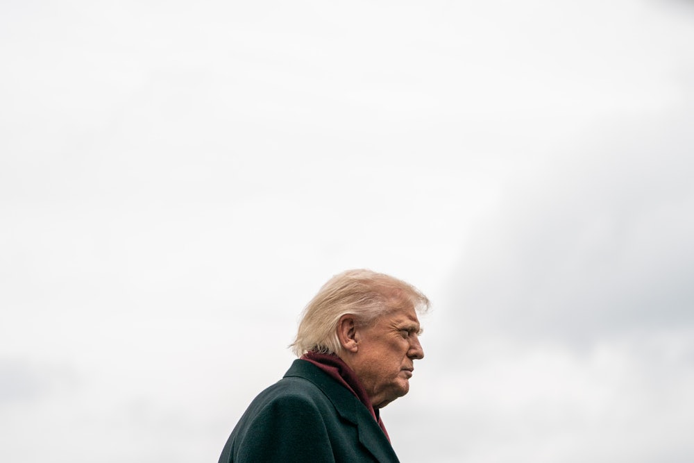 WASHINGTON, DC - NOVEMBER 22: President Donald Trump speaks to members of the press before departing the White House on Marine One in Washington, D.C.