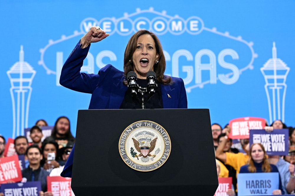 Kamala Harris raises a fist