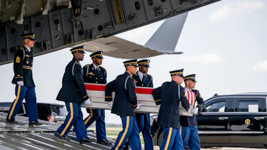 Members of the U.S. Army carry out a dignified transfer at Dover Air Force Base.