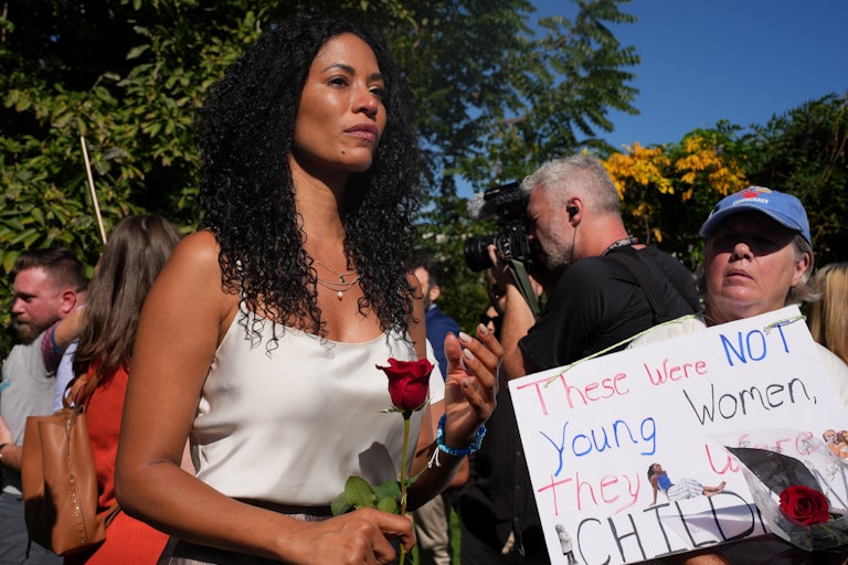 Epstein survivors gather before an official press conference to demand the release of the Epstein files.