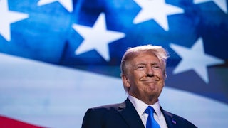 Donald Trump smiling at the Family Values Summit in September of 2023.