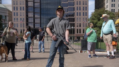 A gun-rights demonstrator in Columbia, Ohio