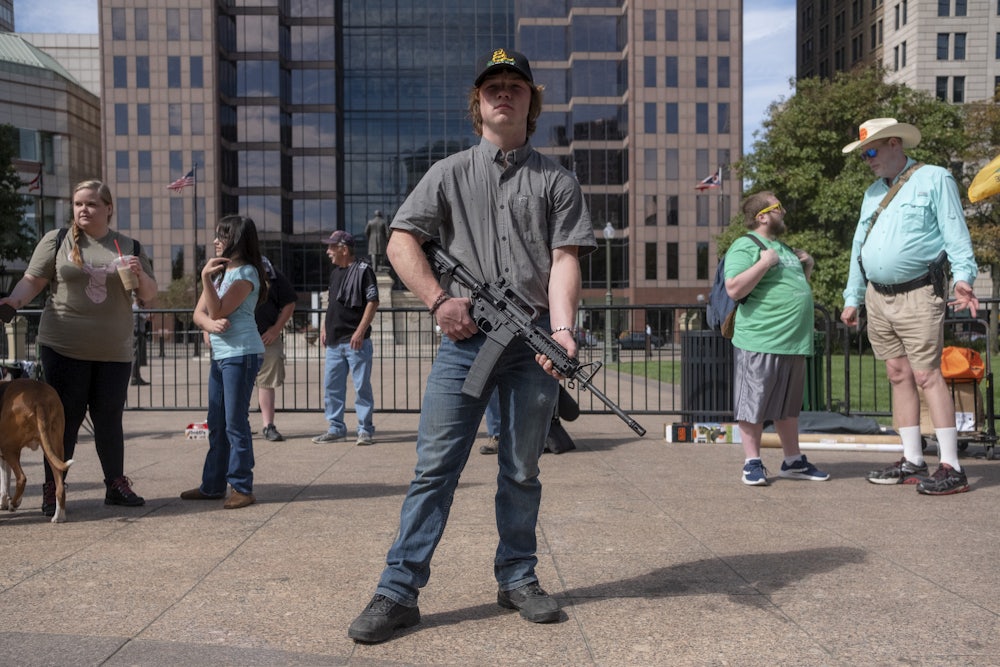A gun-rights demonstrator in Columbia, Ohio