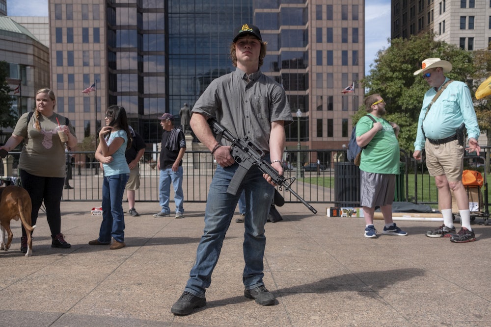 A gun-rights demonstrator in Columbia, Ohio