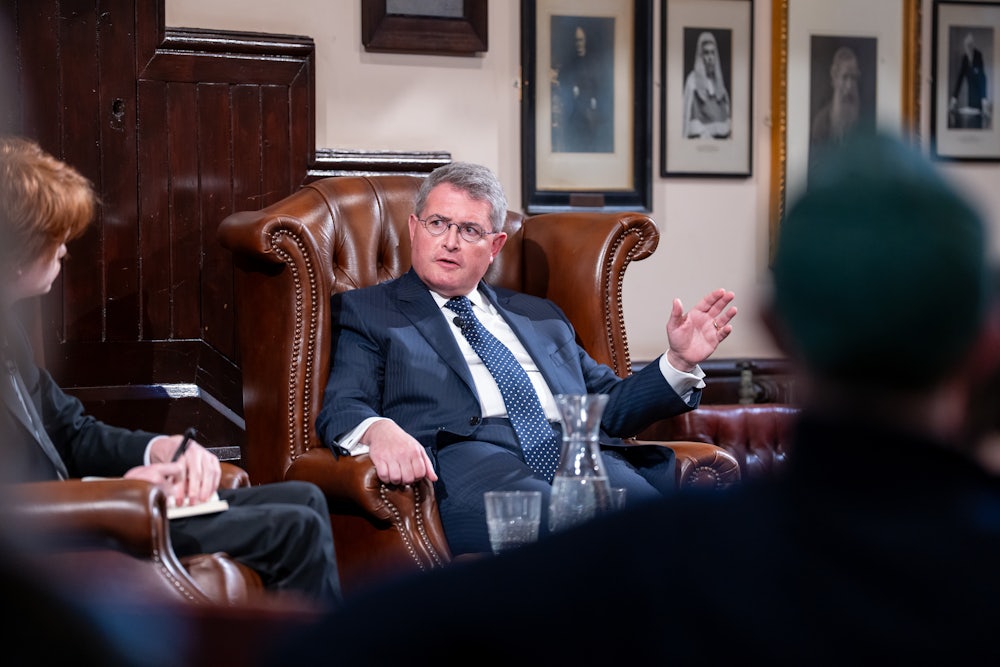 Leonard Leo, co-chairman of the Federalist Society board of directors, speaks at The Cambridge Union on March 11, 2025.