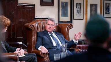 Leonard Leo, co-chairman of the Federalist Society board of directors, speaks at The Cambridge Union on March 11, 2025.