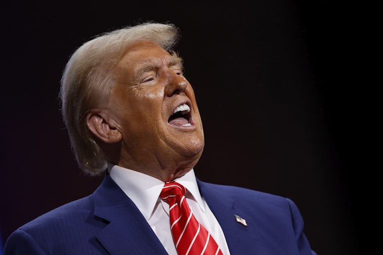 Donald Trump speaks during a campaign event