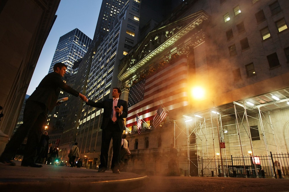 Workers outside the New York Stock Exchange