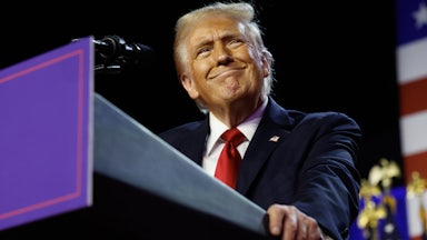 Donald Trump arrives to speak during an election night event at the Palm Beach Convention Center.