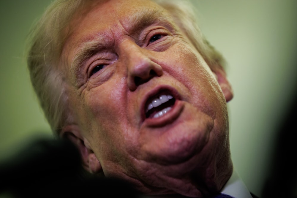 Donald Trump tilts his head and grimaces