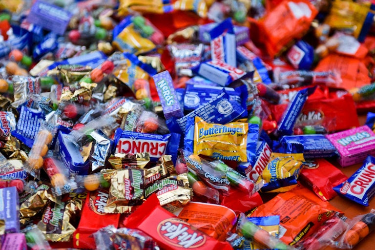 This image shows lots of different pieces of candy.