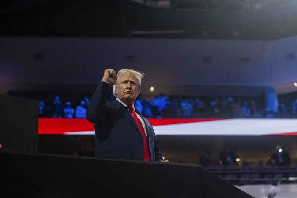 Donald Trump raising his fist at the Republican National Convention