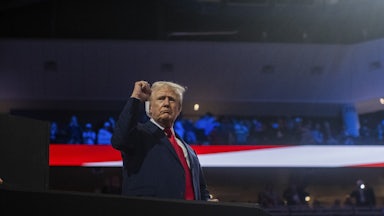 Donald Trump raising his fist at the Republican National Convention