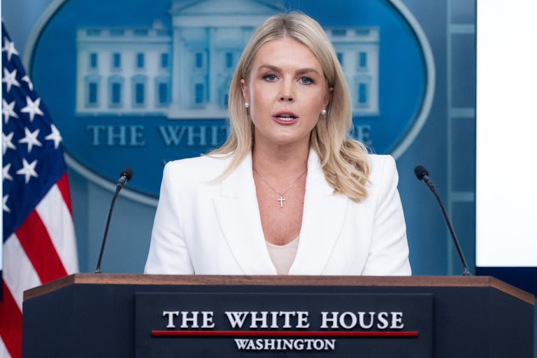 Karoline Leavitt speaks to reporters at a White House press briefing