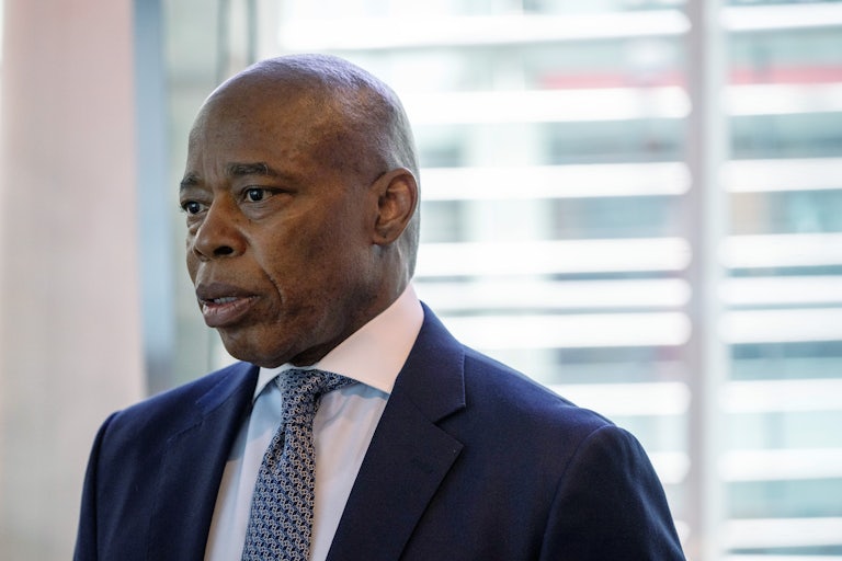 NY Mayor Eric Adams prepares for an interview with Bloomberg.