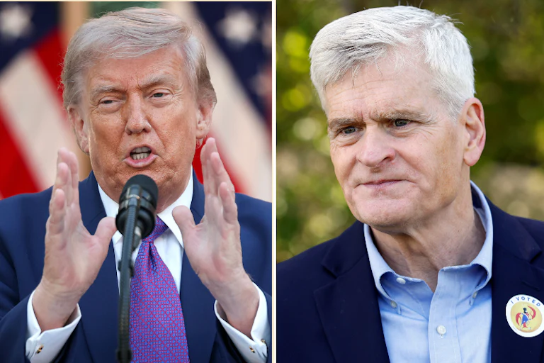 Donald Trump and Bill Cassidy splitscreen
