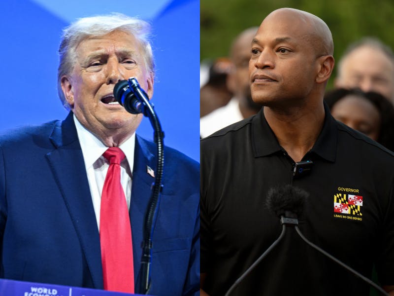 Splitscreen of Donald Trump and Wes Moore