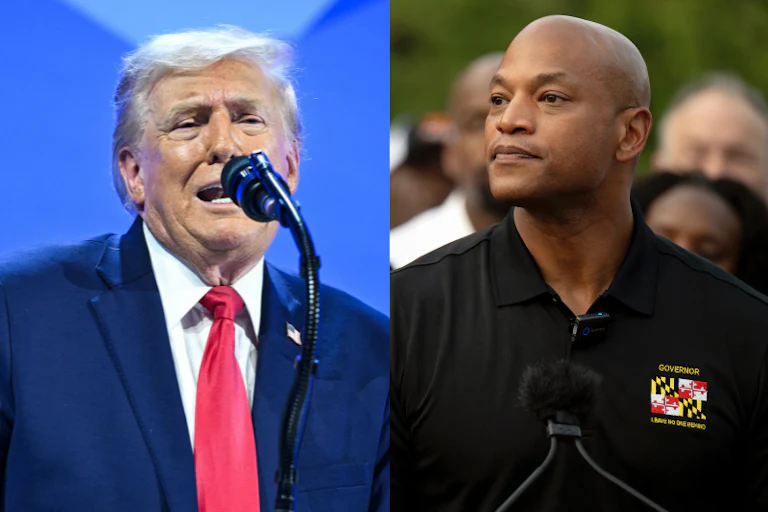Splitscreen of Donald Trump and Wes Moore