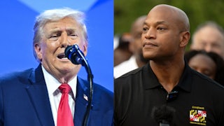 Splitscreen of Donald Trump and Wes Moore