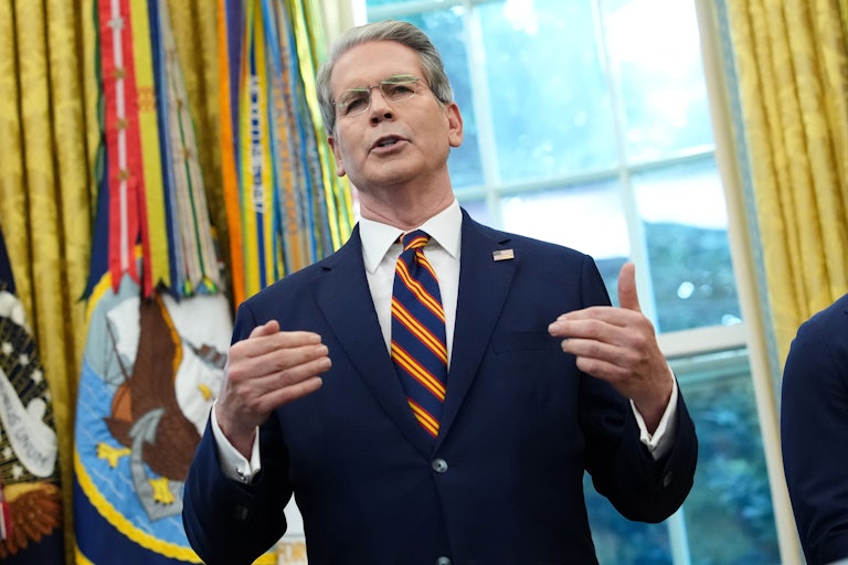 Treasury Secretary Scott Bessent speaking in the White House