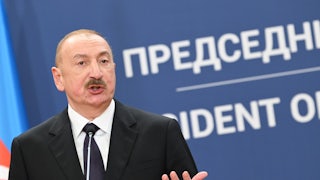 Azerbaijani President Ilham Aliyev holds a press conference